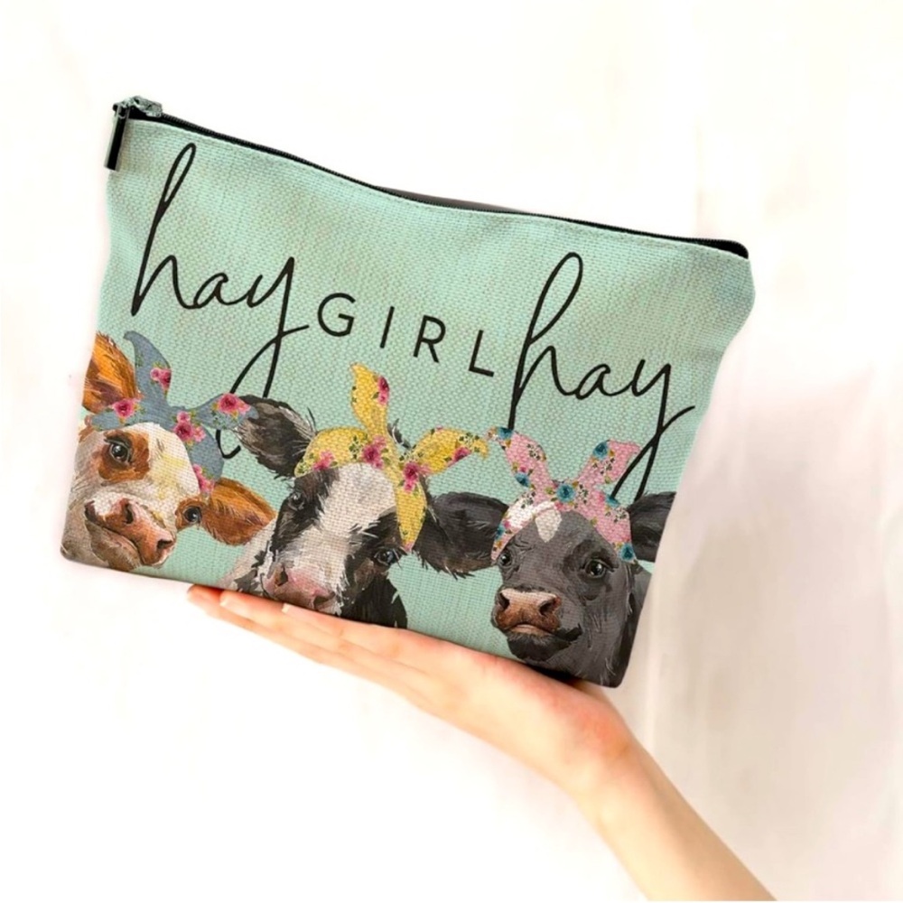 Cow Print Makeup Bag, Green Cosmetic Bag